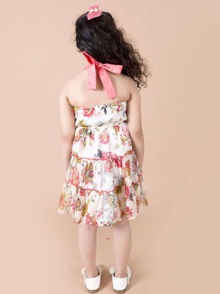 pspeaches Girls Floral Printed Halter Neck Chiffon Fit & Flare Dress