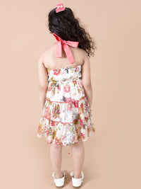 pspeaches Girls Floral Printed Halter Neck Chiffon Fit & Flare Dress