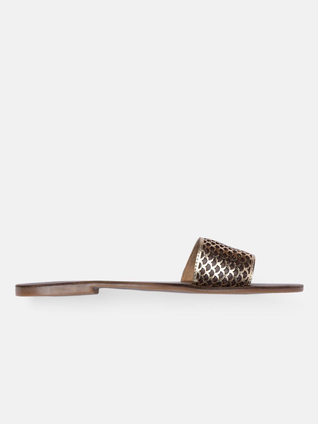 Anouk Women Gold-Toned & Brown Open Toe Flats