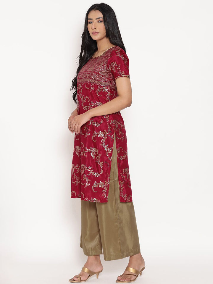 AURELIA Women Red Floral Printed Regular Kurta with Palazzos