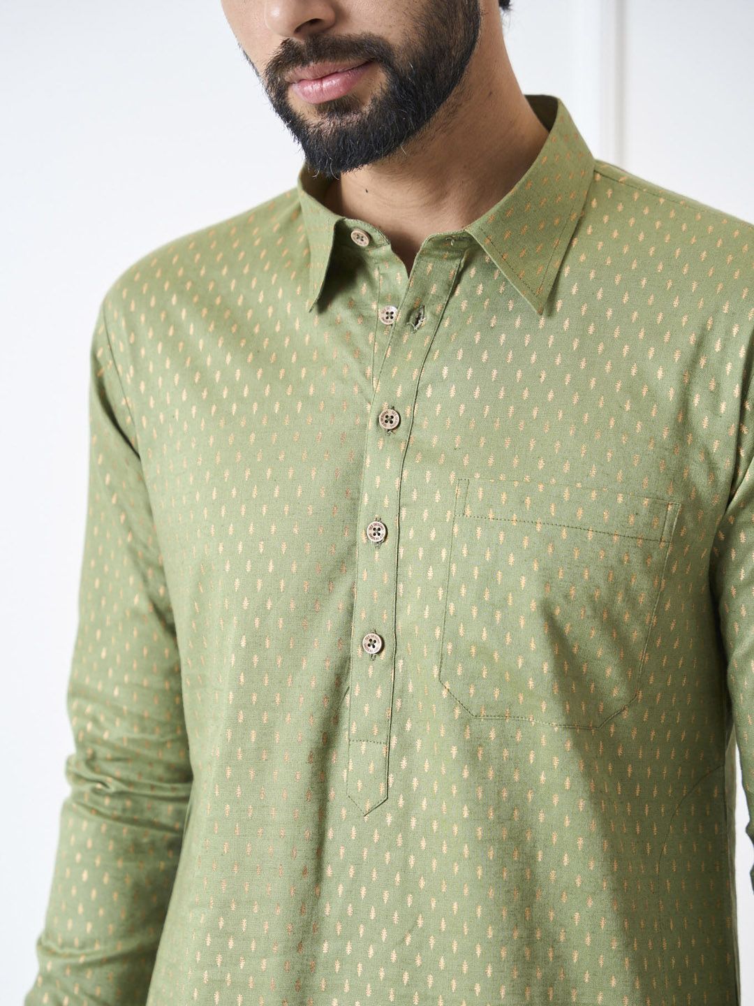 See Designs Ethnic Motif Printed Shirt Collar Pure Cotton Kurta