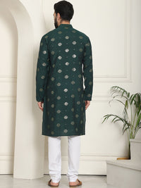SOJANYA Kurta Lurus Sutera Kapas Sulam Geometrik Dengan Churidar