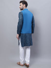 SOJANYA Kurta Kapas Tulen Bersulam Labuci Dengan Churidar Dengan Jaket Nehru