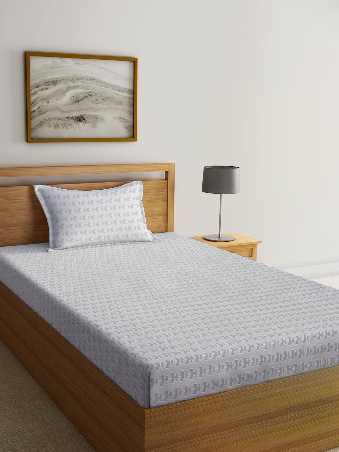 Myntra Elegant Homes Grey Geometric 300 TC Single Bedsheet with 1 Pillow Covers