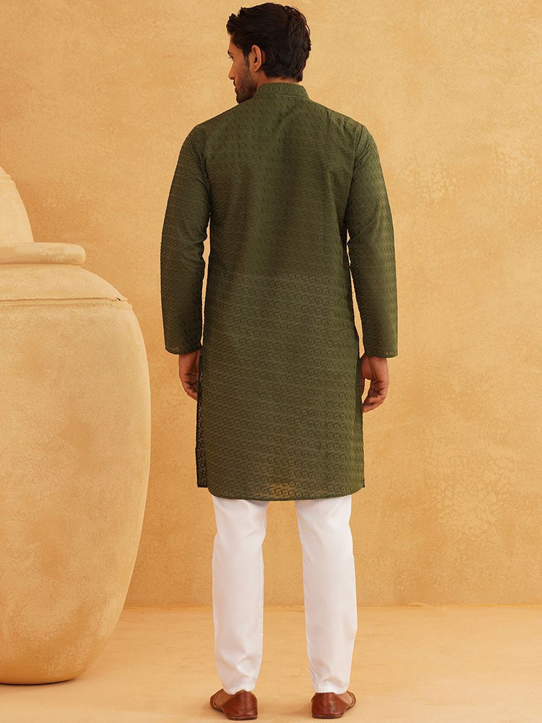 SOJANYA Geometric Embroidered Regular Pure Cotton Straight Kurta With Churidar
