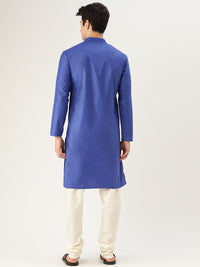 SOJANYA Men Blue Solid Angrakha Straight Kurta