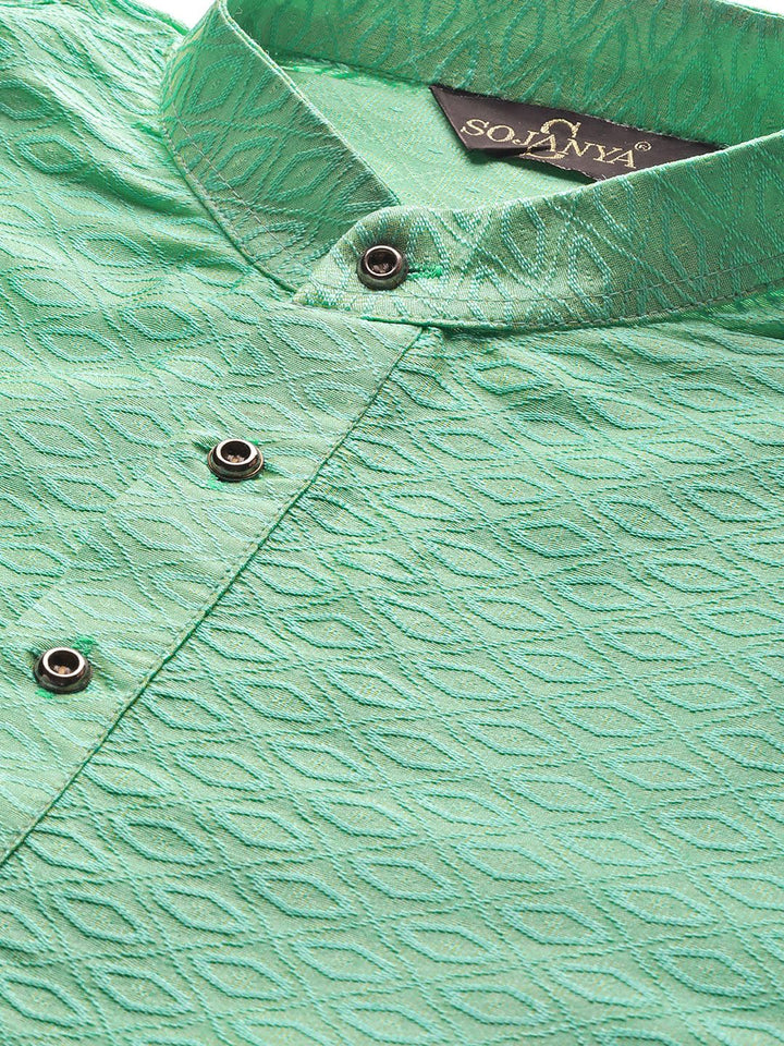 SOJANYA Lelaki Sea Green Woven Design Kurta Lurus