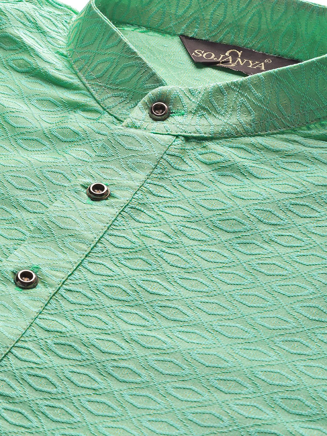 SOJANYA Lelaki Sea Green Woven Design Kurta Lurus
