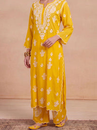 Rumah Wanita Chikankari Motif Etnik Bersulam Kurta Chikankari Biasa dengan Palazzos
