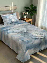 Moda Rapido X KLOTTHE Blue Floral 400 TC Single Bedsheet with 1 Pillow Covers