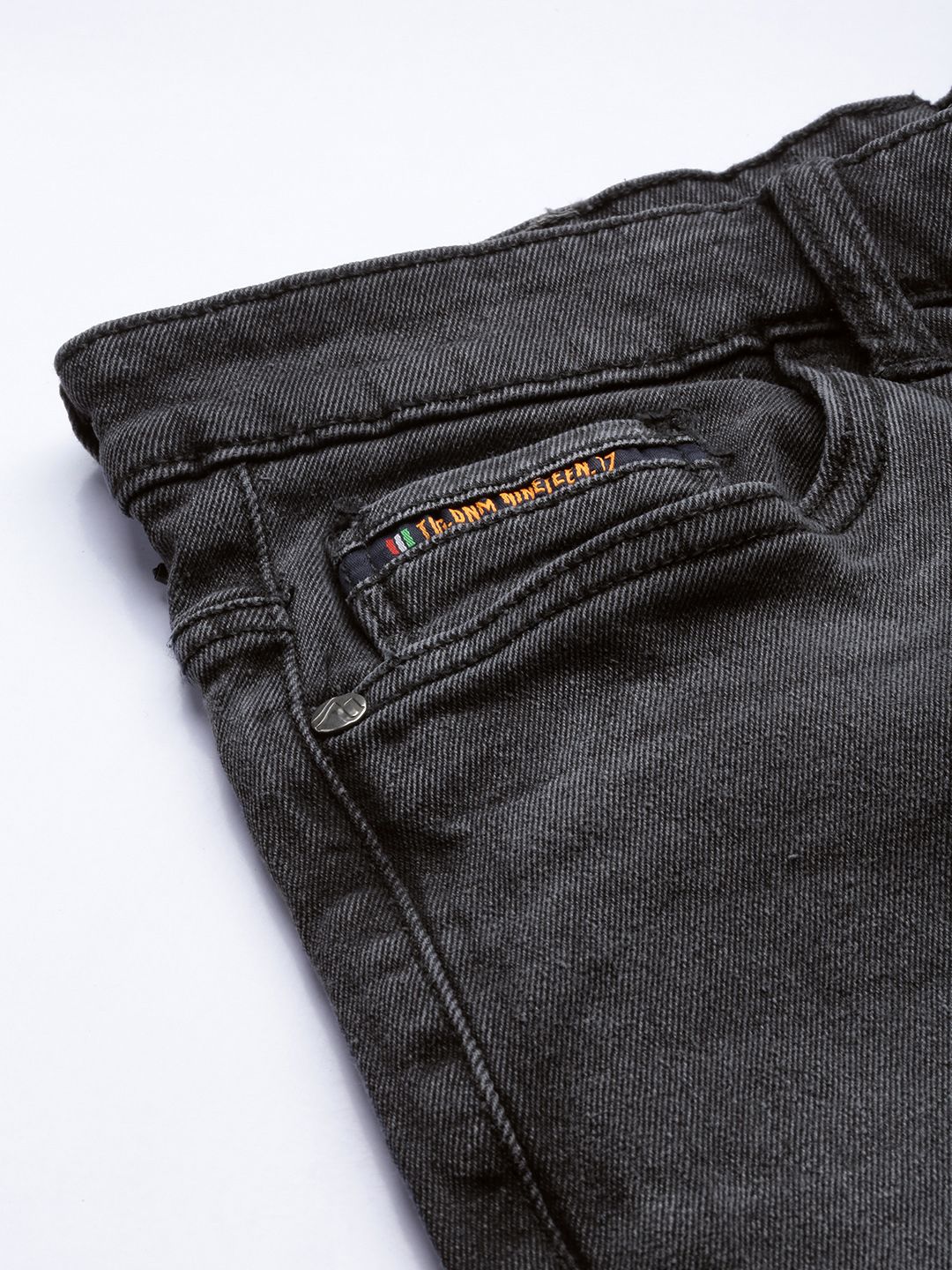 The Indian Garage Co Men Charcoal Slim Fit Low Distress Light Fade Stretchable Jeans