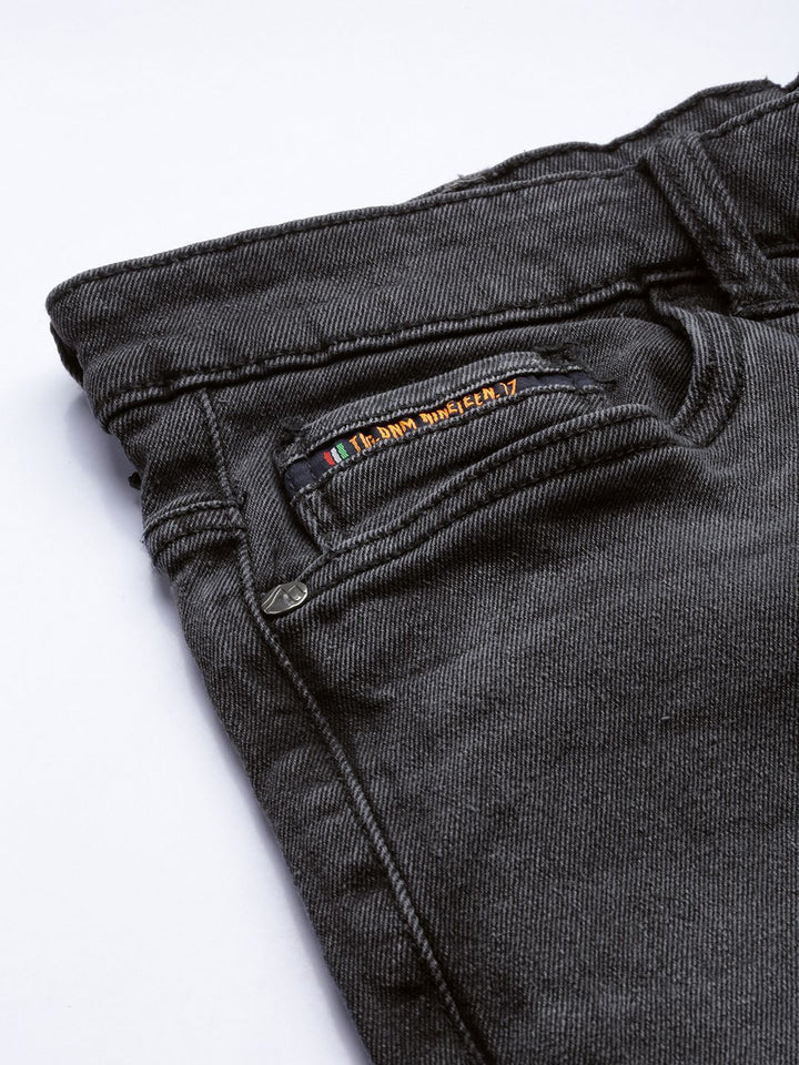 The Indian Garage Co Men Charcoal Slim Fit Low Distress Light Fade Stretchable Jeans