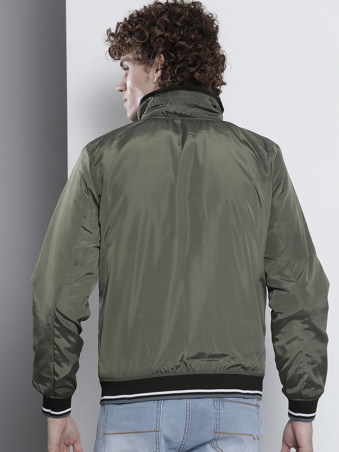 The Indian Garage Co Slim Fit High-Neck Zip-Front Bomber Jacket