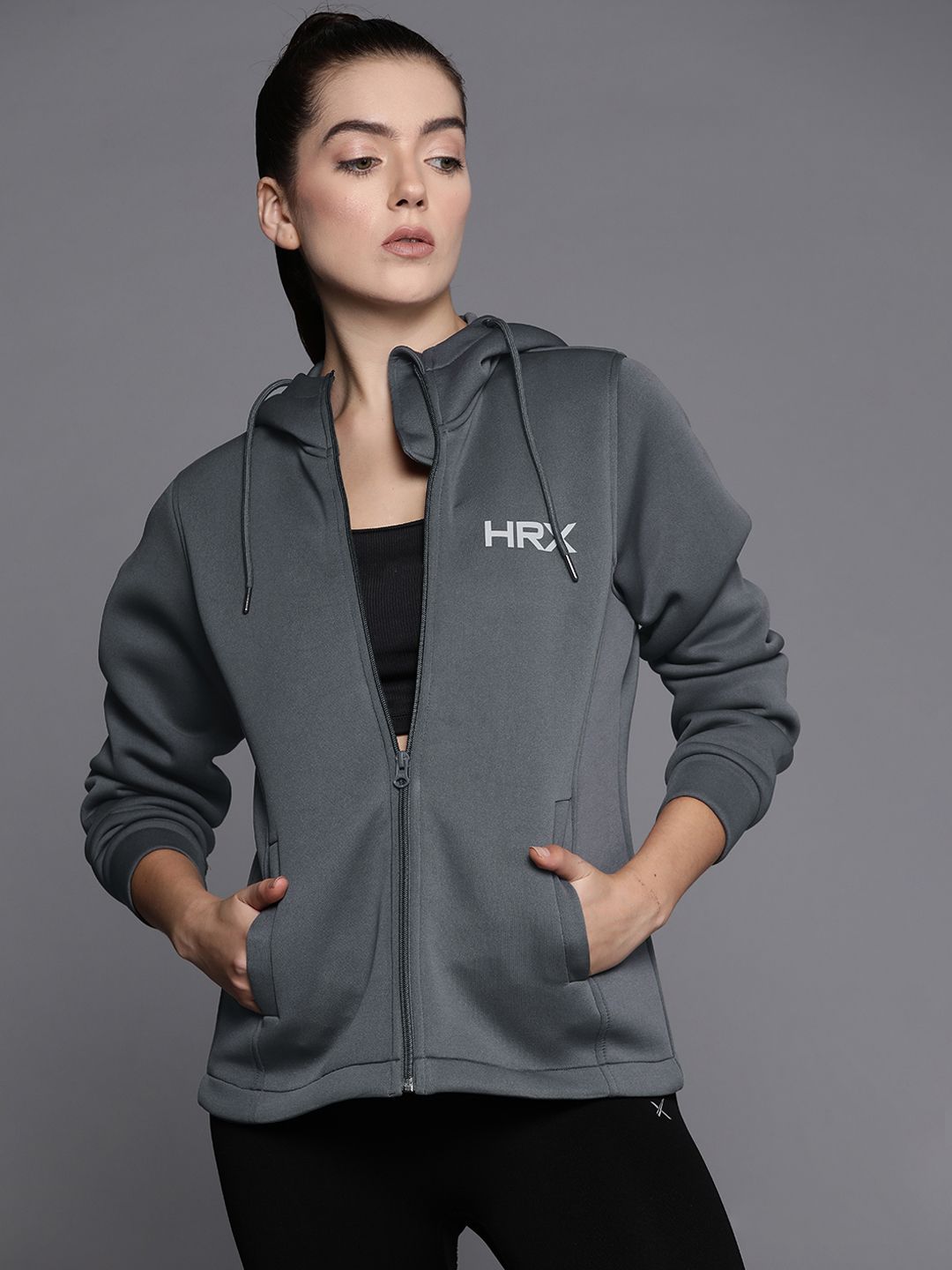 HRX by Hrithik Roshan Reflective Strip Rapid-Dry Hooded Training Jacket