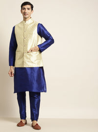 SOJANYA Men Blue Kurta with Churidar & Nehru Jacket