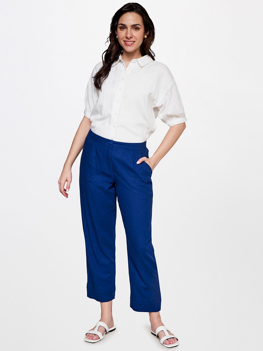 AND Women Straight Fit Mid-Rise Pleated Trousers
