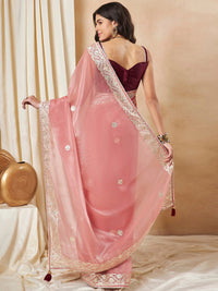Saree mall Peach Ethnic Motifs Embellished Gotta Patti Organza Saree