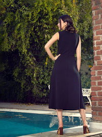 SASSAFRAS Black Cut-Out Detail A-Line Midi Dress