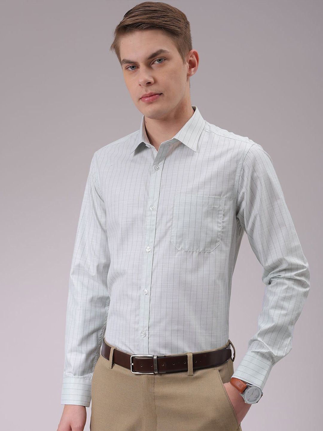 The Indian Garage Co. X Luxe Men Cutaway Collar Vertical Striped Slim Fit Formal Shirt