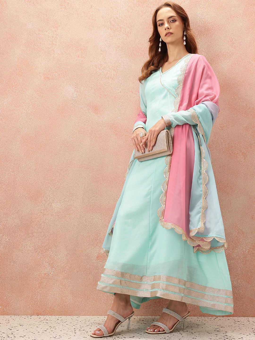 all about you Lace Taping Ethnic Maxi Dress With Dupatta