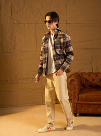 DENNISON Men Double Pocket Drop Shoulder Oversized Cotton Checked Shacket