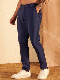 DENNISON Men Mid-Rise Textured Smart Fit Easy Wash 4-Way Lycra Trouser