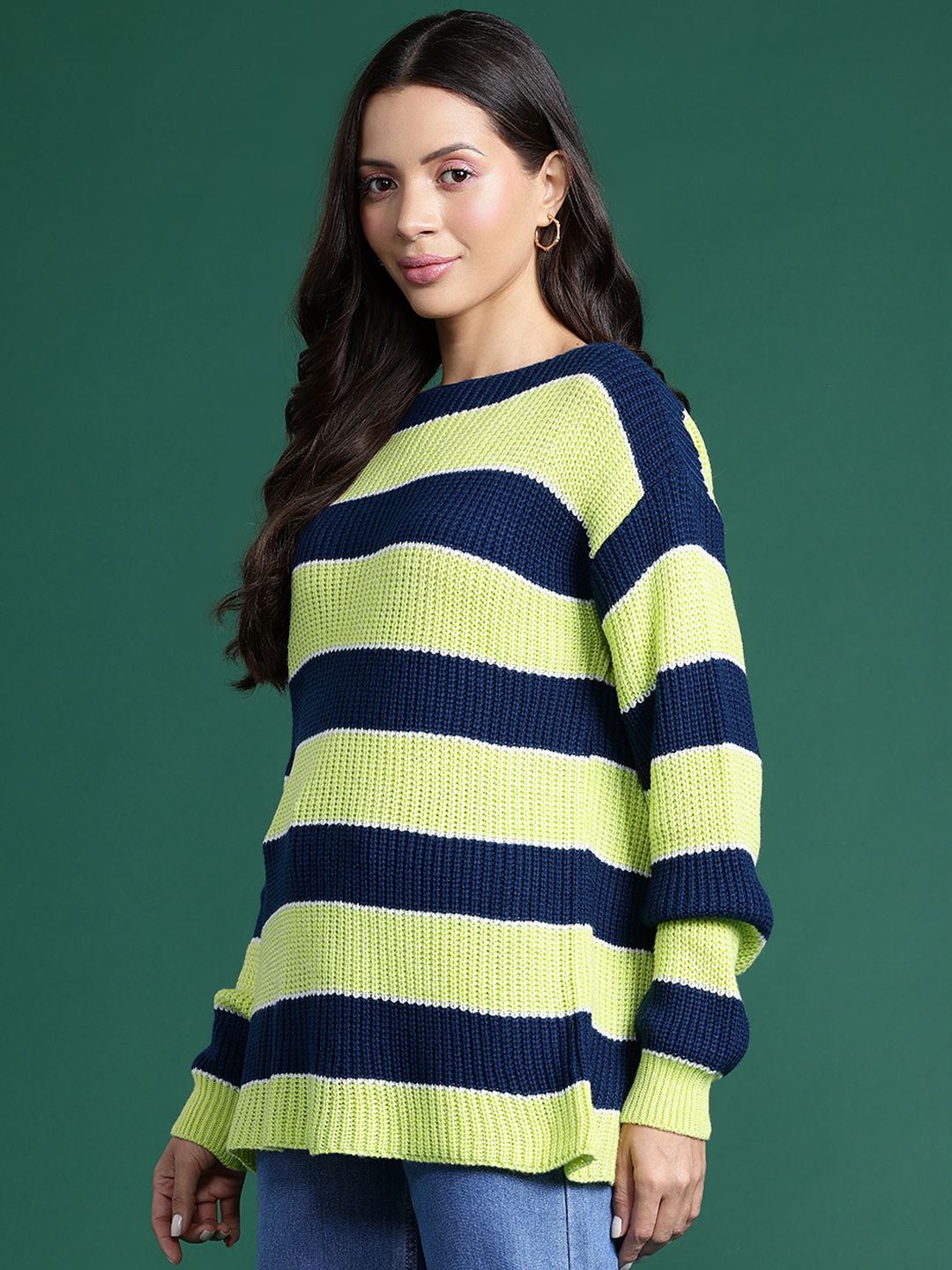 DressBerry Boat Neck Striped Knitted Pullover