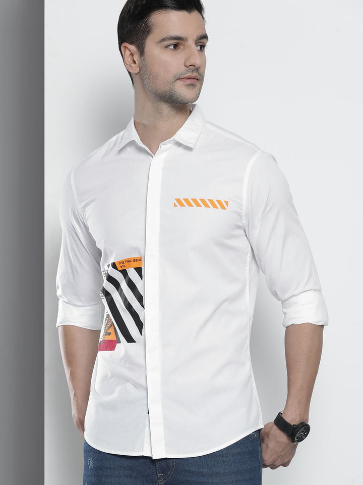 The Indian Garage Co Men White Printed Cotton Casual Shirt