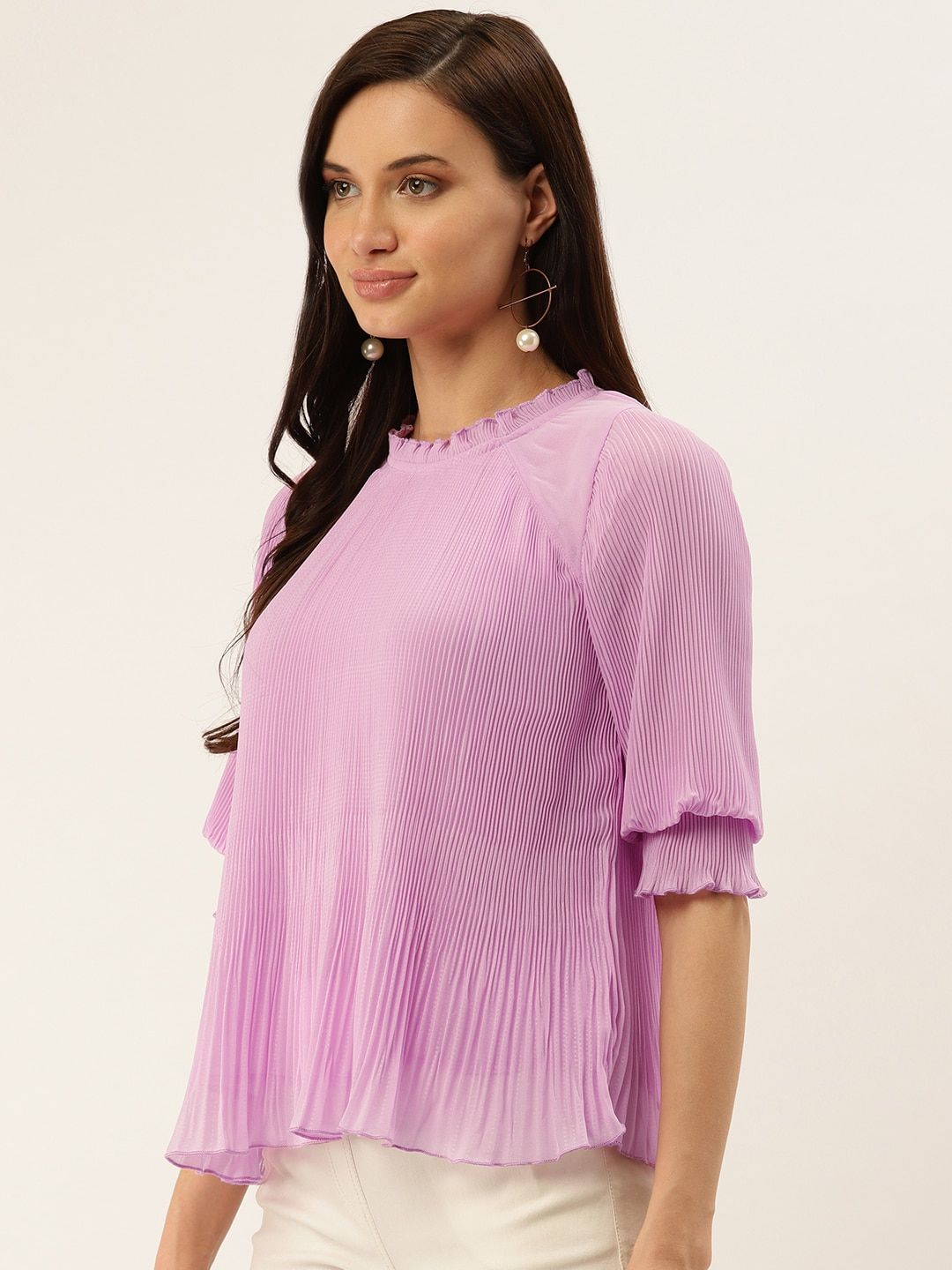 Antheaa Lavender Accordion Pleat A-Line Top