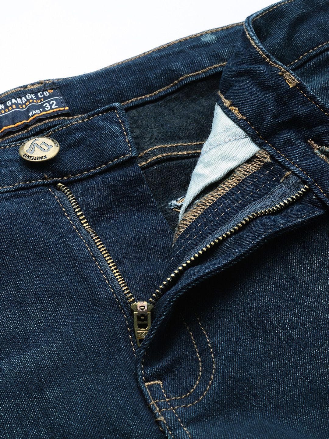 The Indian Garage Co Men Slim Fit Low Distress Light Fade Stretchable Jeans