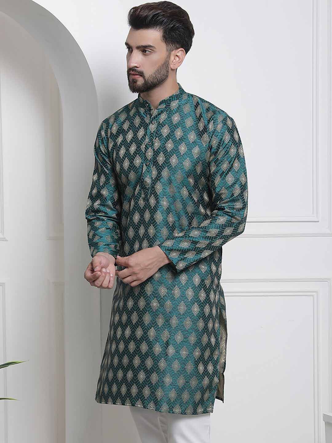 SOJANYA Motif Etnik Tenunan Kurta Kapas Sutera