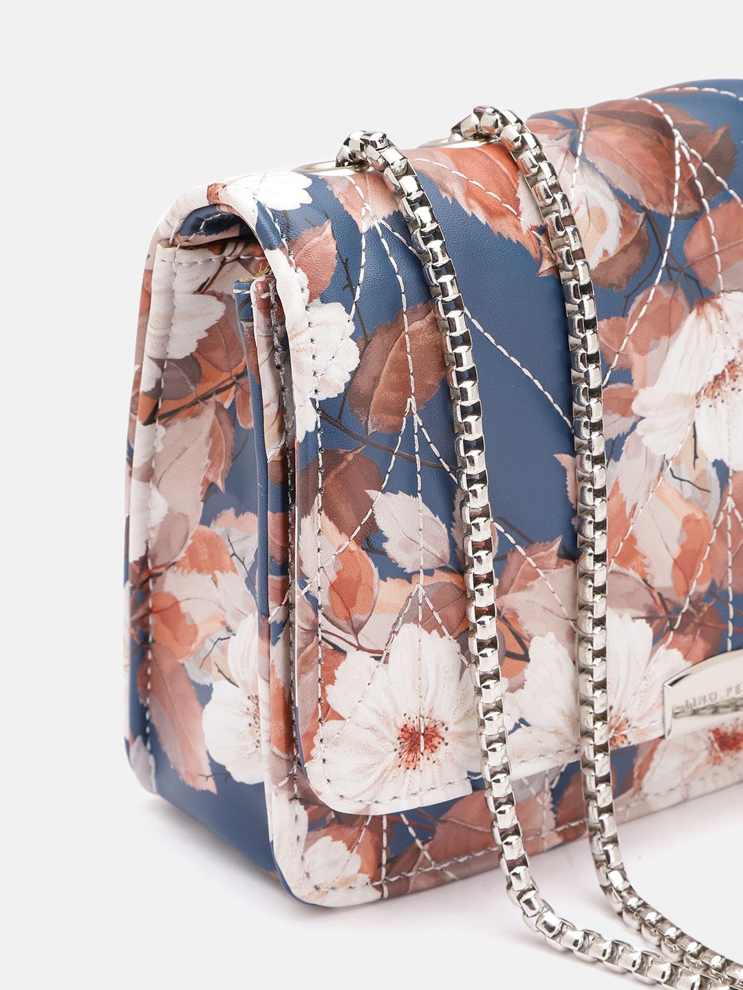 Lino Perros Floral Printed Structured Sling Bag with Quilted Detail