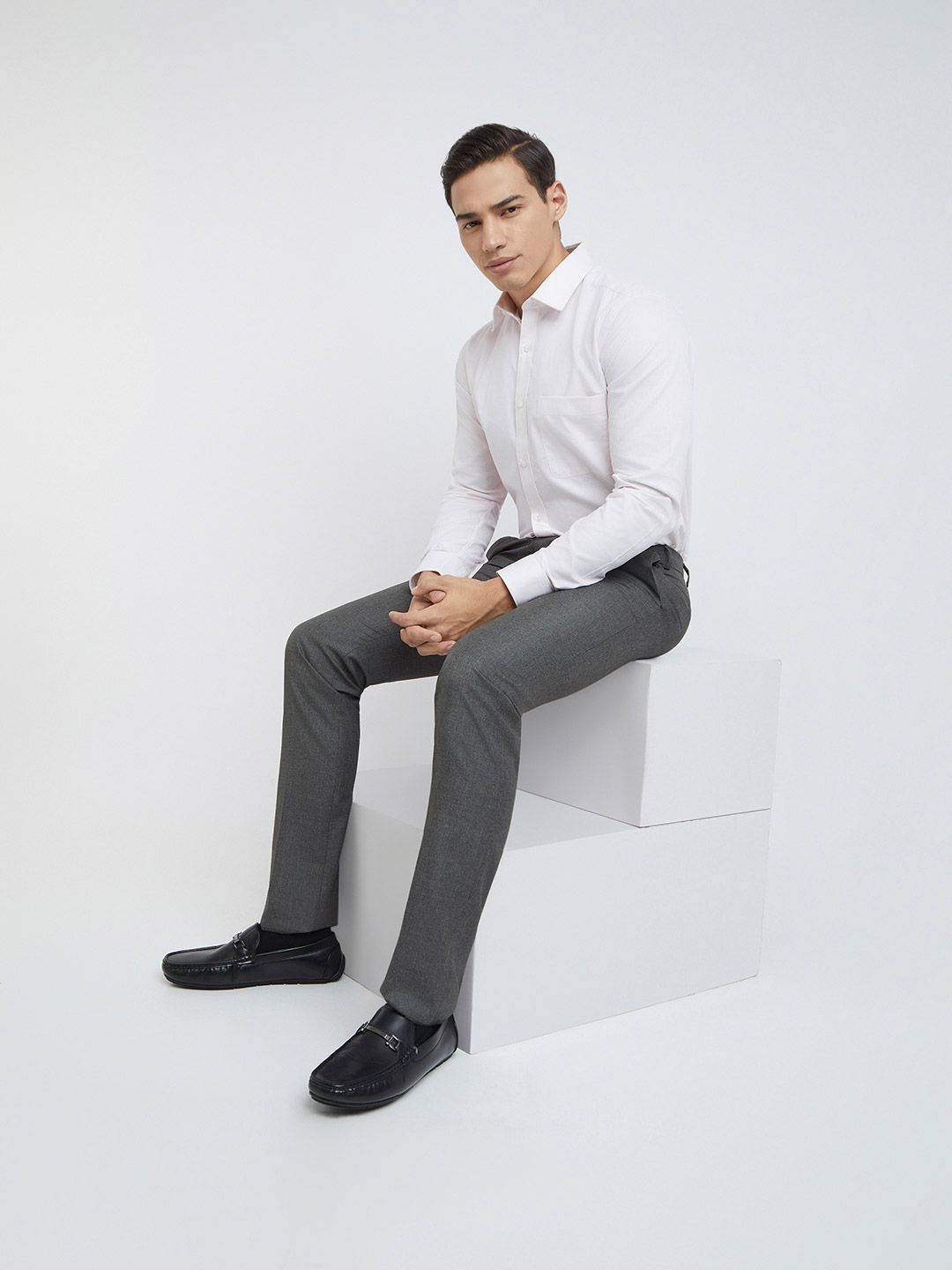 Raymond Men Pure Cotton Slim Fit Micro Checks Opaque Formal Shirt