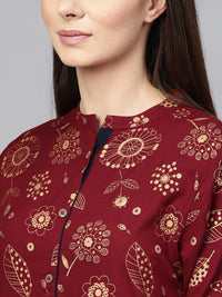 SOJANYA Women Maroon & Golden Printed Straight Kurta