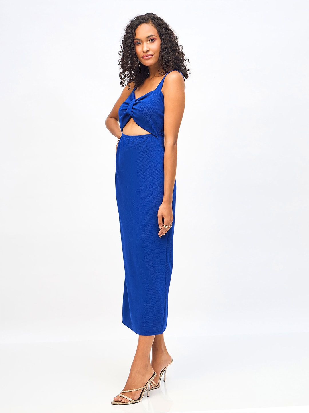 SASSAFRAS Shoulder Strap Waist Cut Out Bodycon Midi Dress