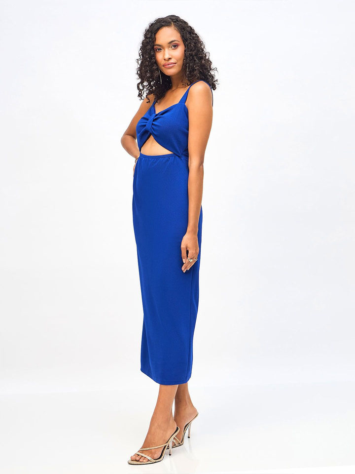 SASSAFRAS Shoulder Strap Waist Cut Out Bodycon Midi Dress