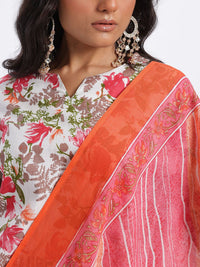 Anouk Floral Printed Pure Cotton Kurta with Trousers & Dupatta