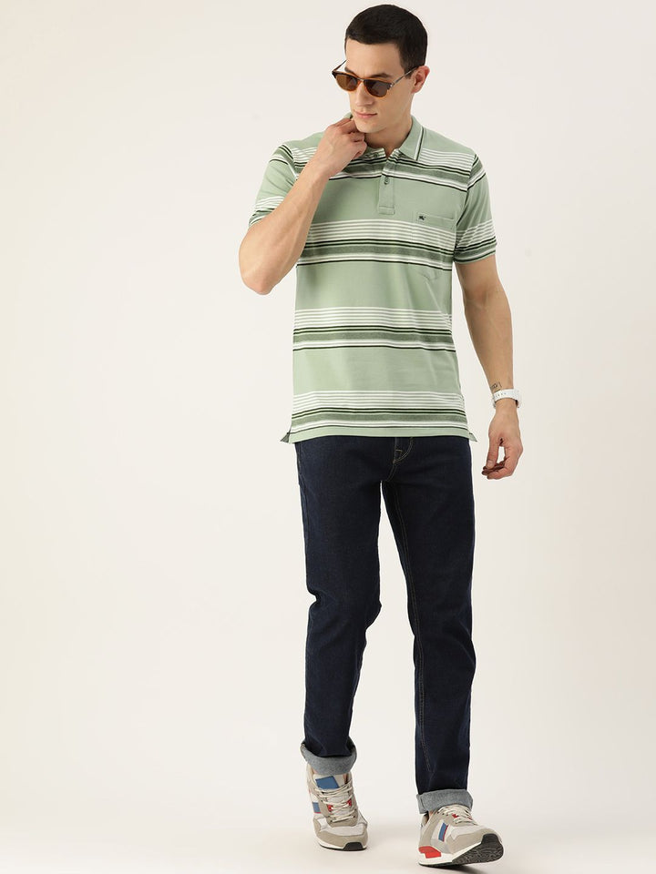 Monte Carlo Men Striped Polo Collar T-shirt