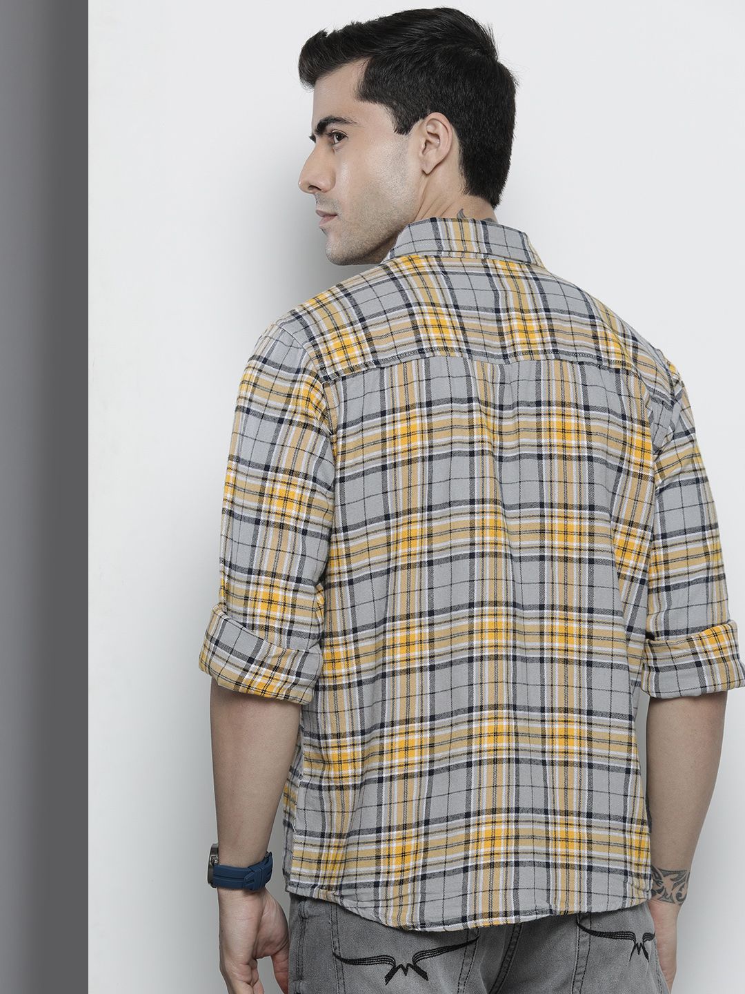 The Indian Garage Co Men Regular Fit Checked Double Flap Pocket Flannel Shirt