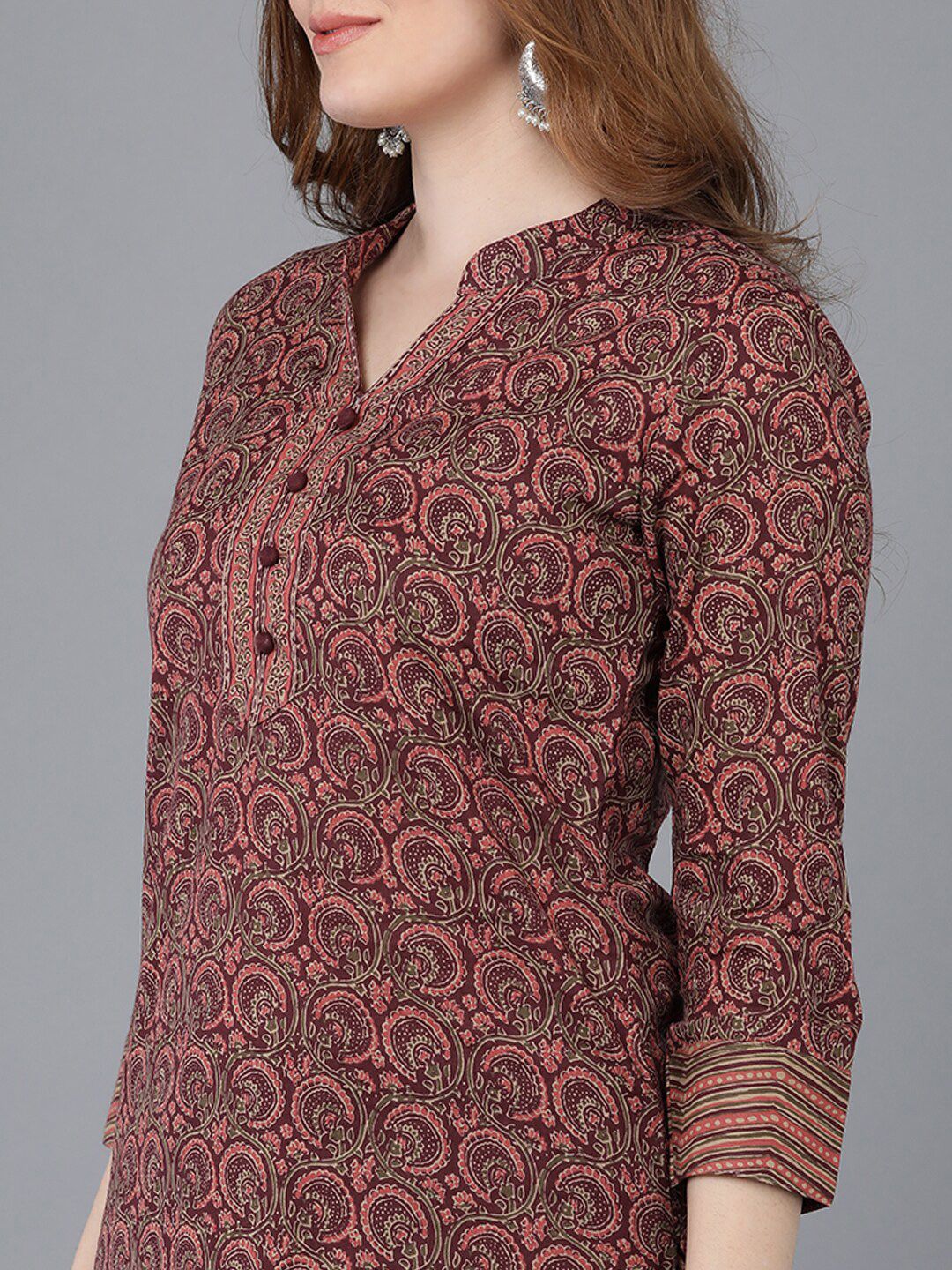 KALINI Ethnic Motifs Printed Mandarin Collar Straight Kurta & Trousers With Dupatta