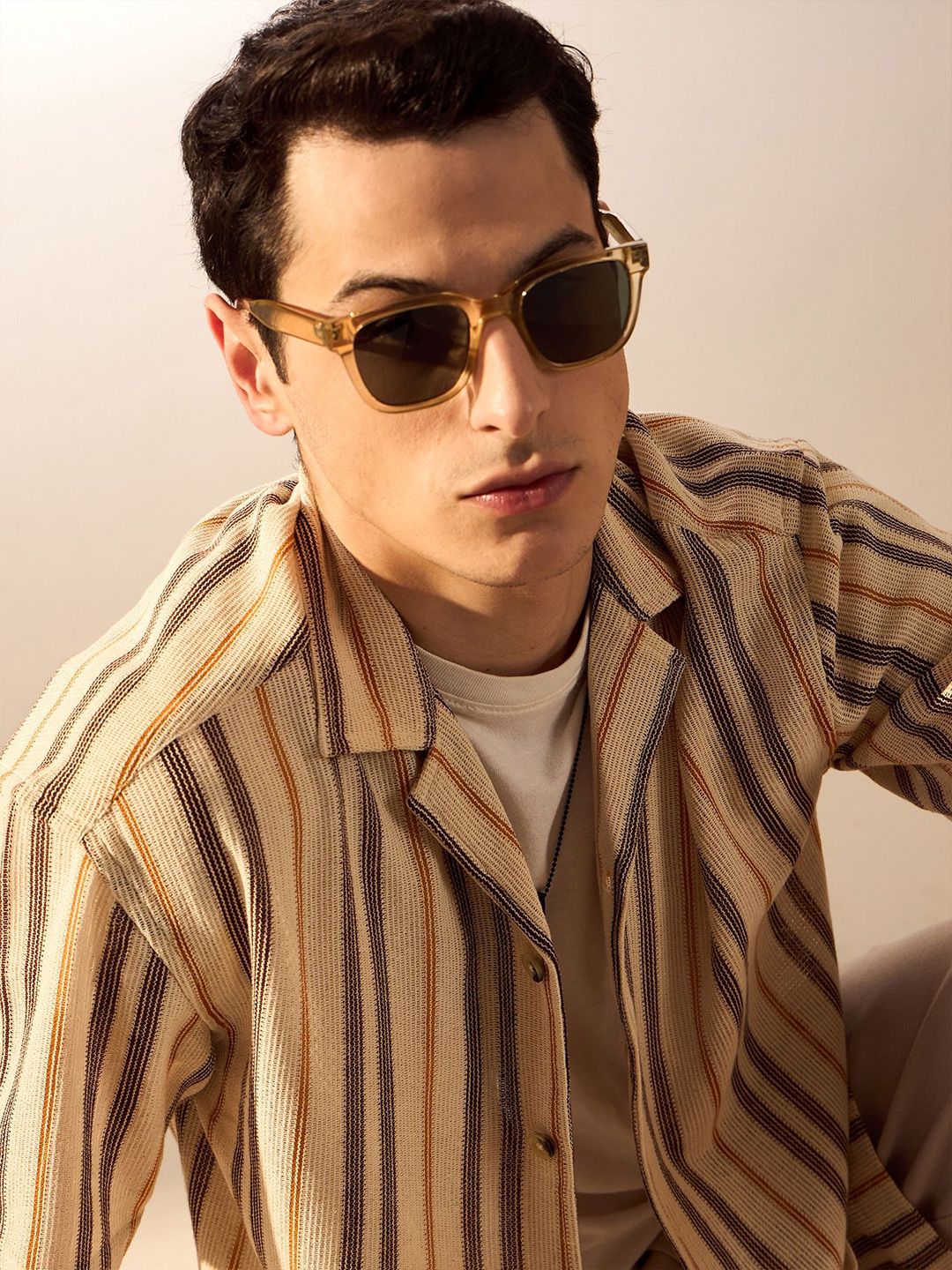 DENNISON Men Vertical Striped Oversized Crochet Shirt