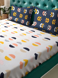 KLOTTHE White Geometric Cotton Breathable 300 TC Fitted King Cadar Tempat Tidur Halus dengan 2 Sarung Bantal-98 x 89 inci