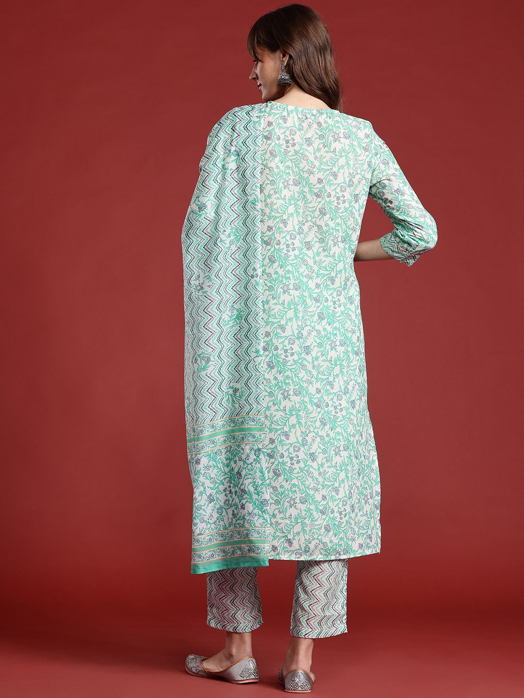 Anouk Floral Printed Regular Gotta Patti Kurta with Trousers & Dupatta