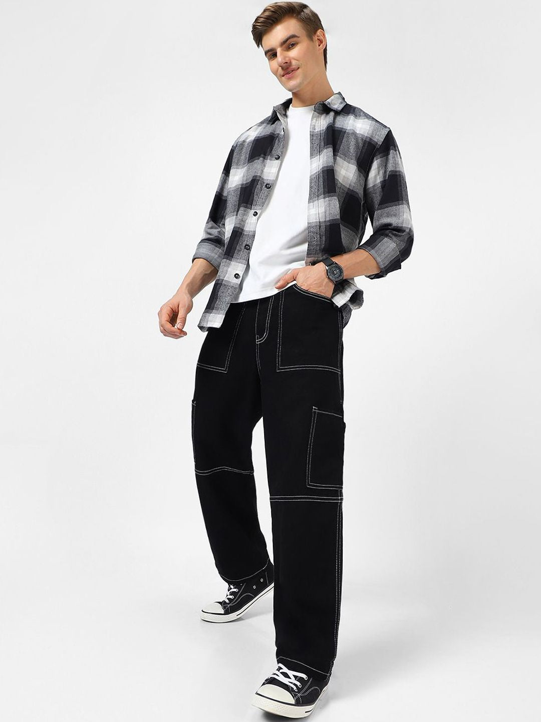Urbano Fashion Men Loose Baggy Fit Washed Non-Stretchable Cargo Jeans