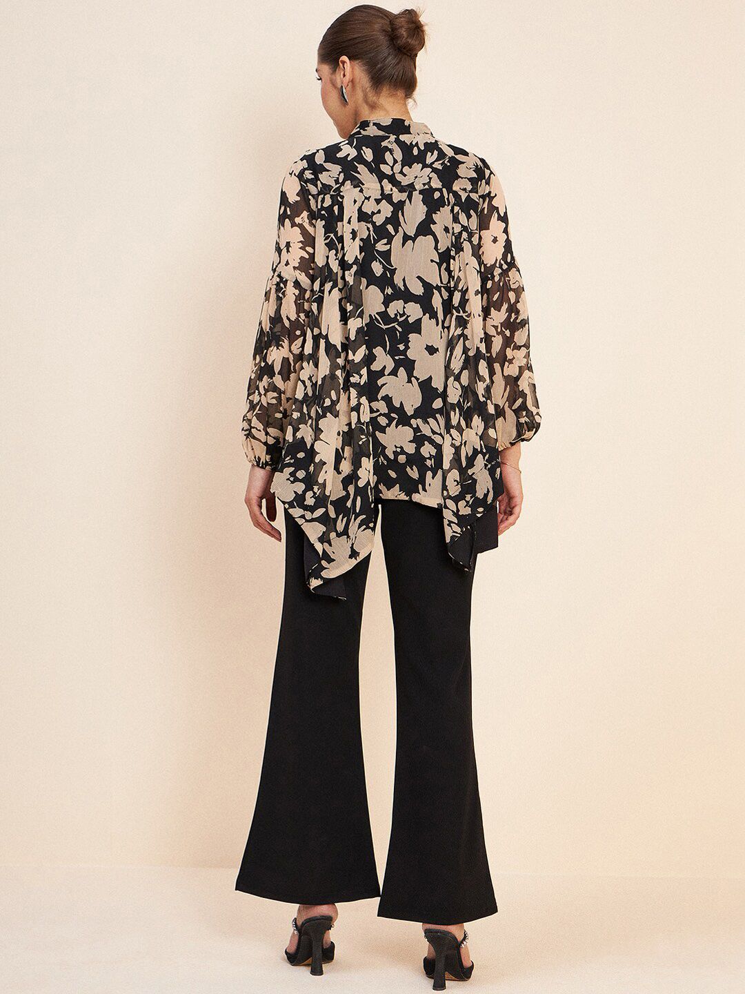 Antheaa Black Printed Embellished Top & Trousers