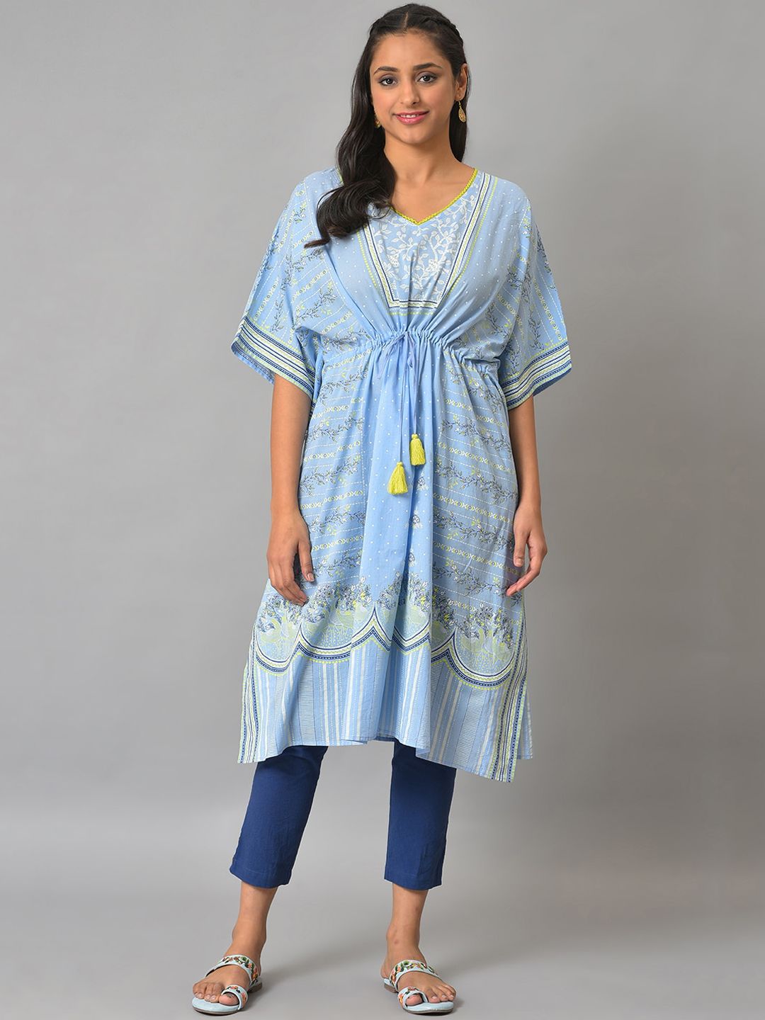 AURELIA Ethnic Motifs Printed Kaftan Pure Cotton Kurta