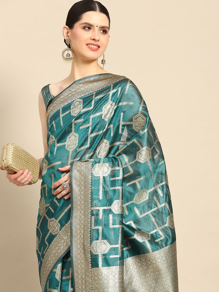 Saree mall Ethnic Motifs Organza Zari Banarasi Saree