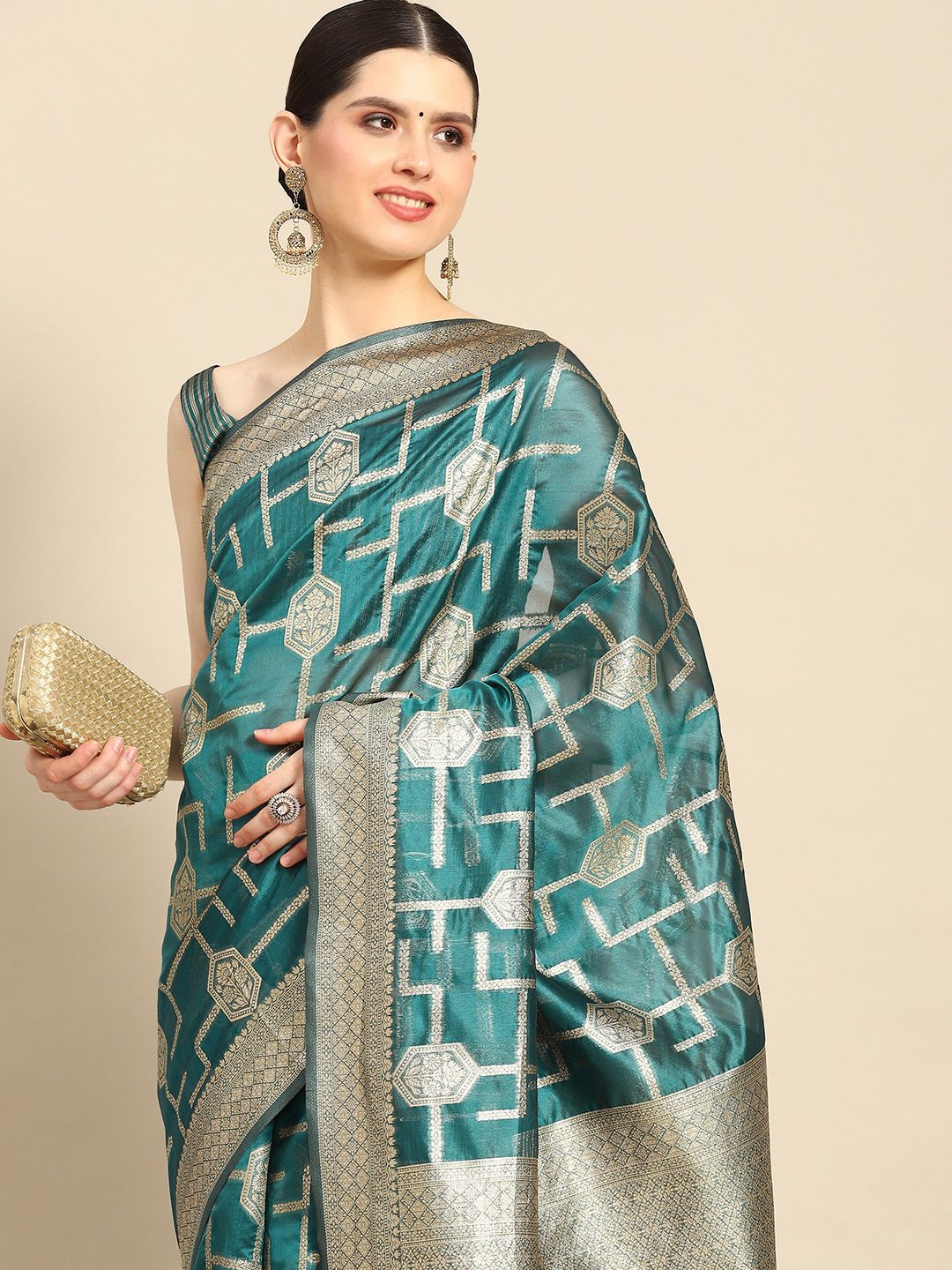 Saree mall Ethnic Motifs Organza Zari Banarasi Saree
