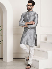 SOJANYA Paisley Woven Design Mandarin Collar Thread Work Long Sleeves Straight Kurta