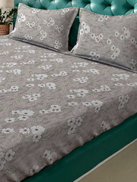 KLOTTHE Grey Floral Printed Dilengkapi 400 TC Kapas Cadar King & 2 Sarung Bantal
